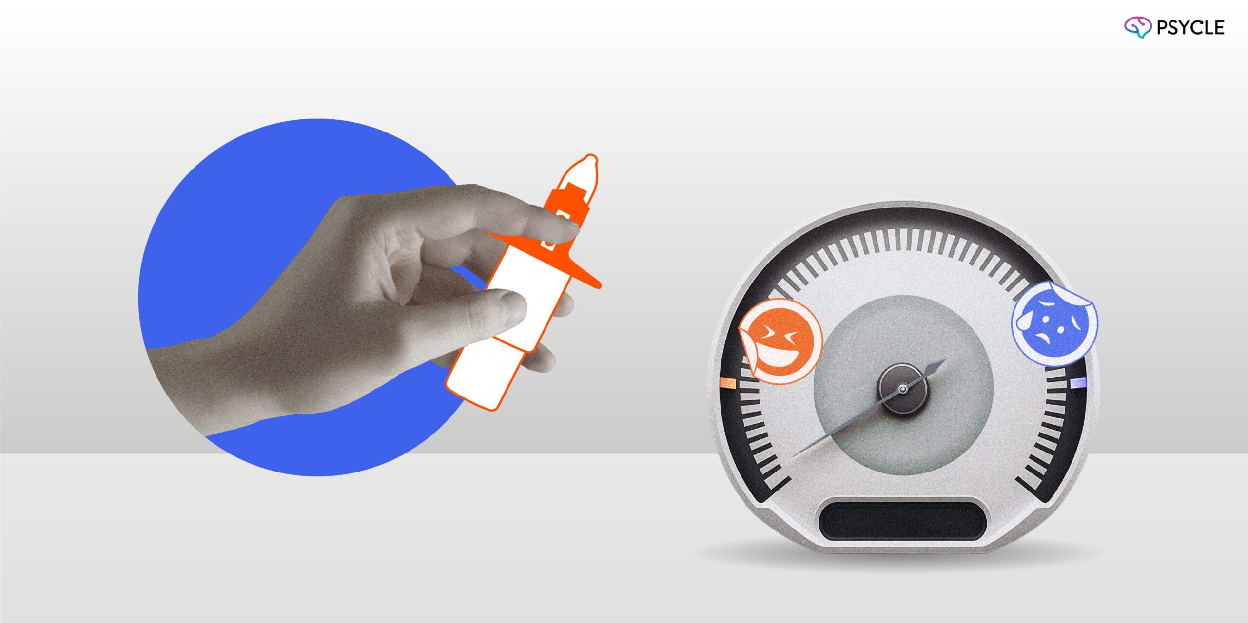 Hand holding a bottale of Spravato next to a speedometer