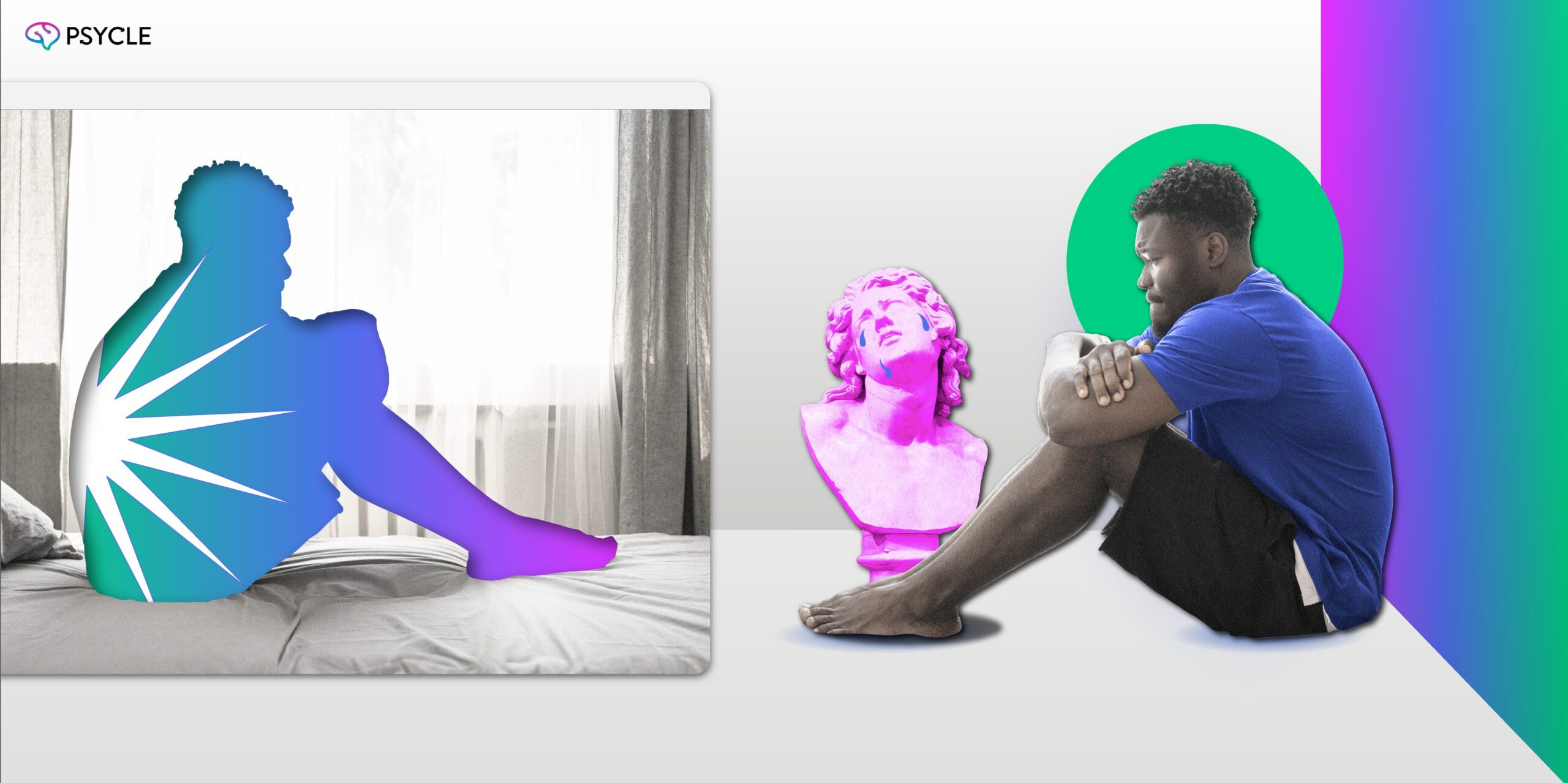 Depressed man sitting in bed