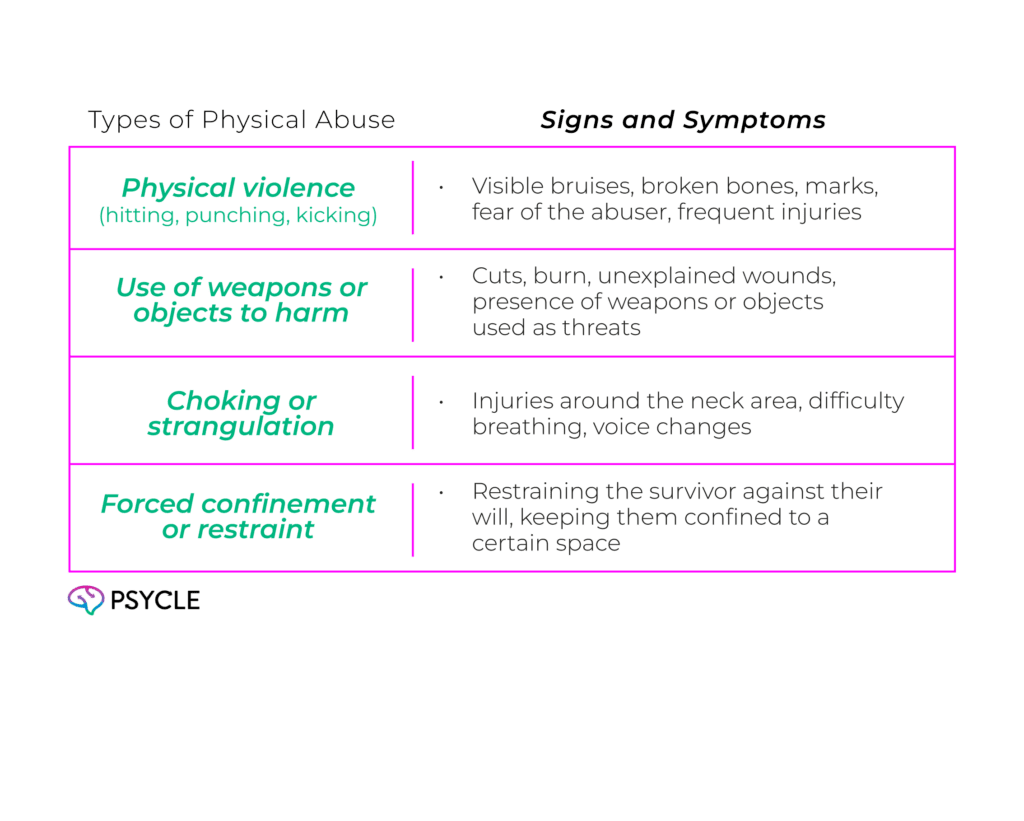 Graphic showing Types of Physical Abuse