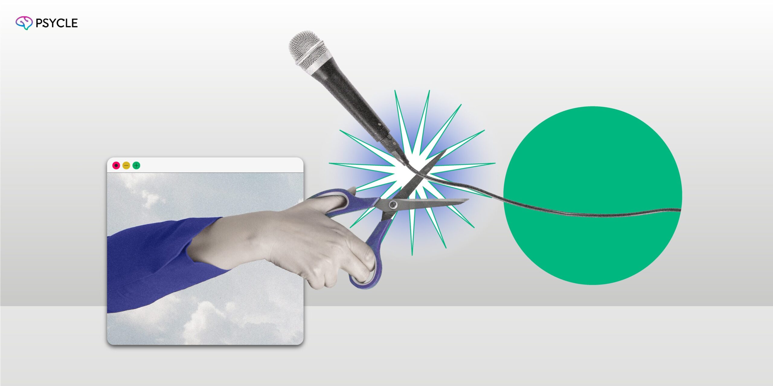 Illustration of a hand cutting a microphone's cord