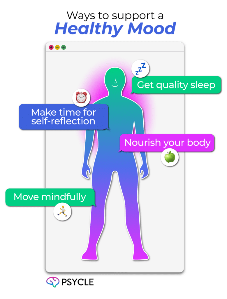 Graphic showing ways to support a healthy mood